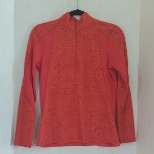 L.L. Bean Orange w Red Floral 1/4 Zip Lightweight Pullover Top Size S
